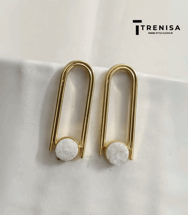 Golden Dual Arch Druzy Stone Earring