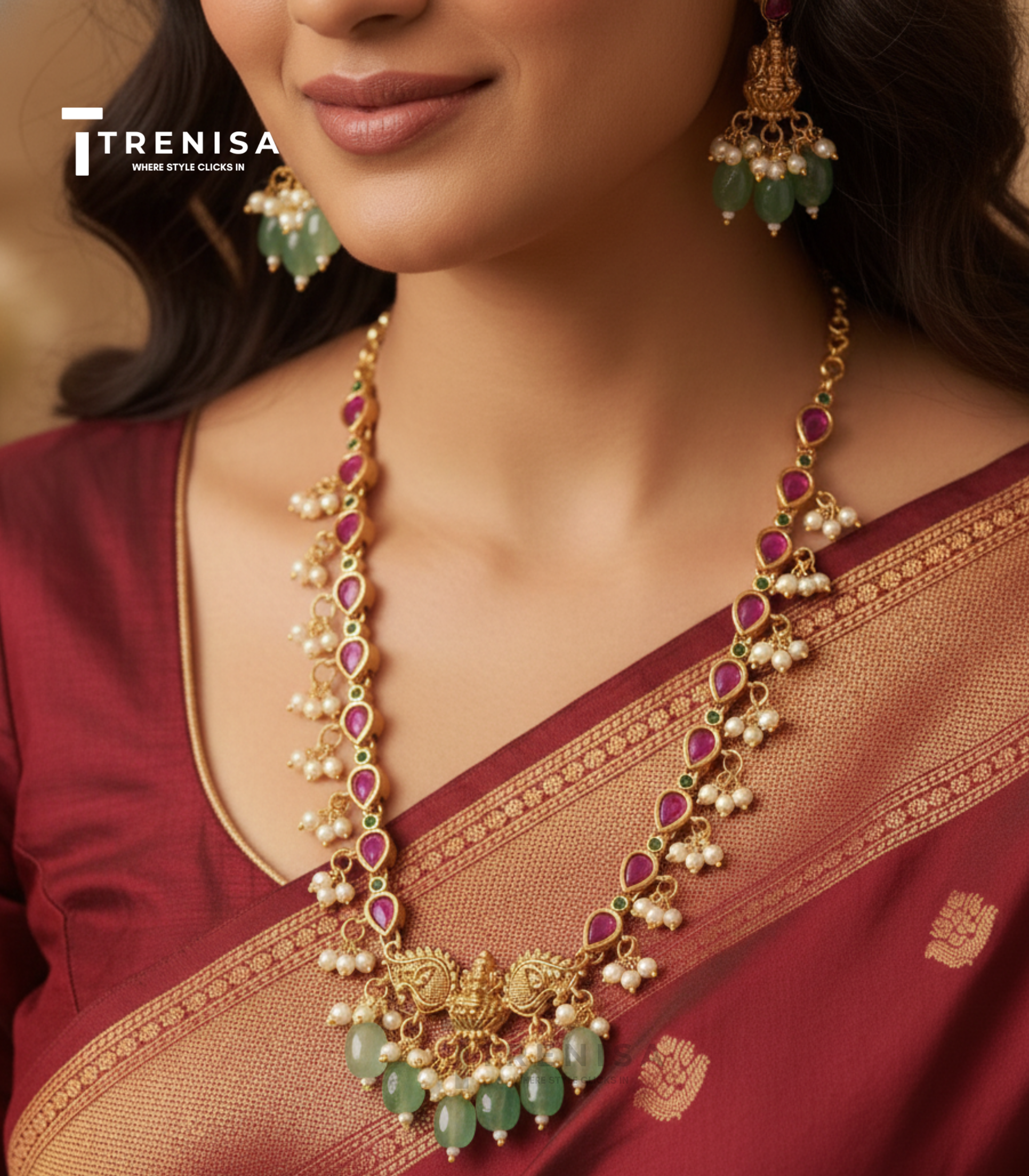 29 Aurel Green Beads Neckpiece With Earring - Image 1
